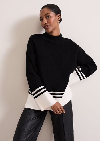 Phase Eight Kayleigh Chunky Boxy Striped Knitwear Black/White USA | 5068927-BO